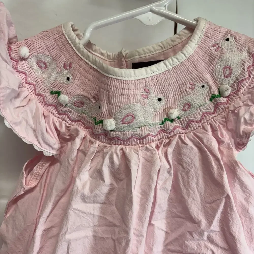 Lil Cactus smocked bunny Easter bubble romper light pink size 6-12 Months